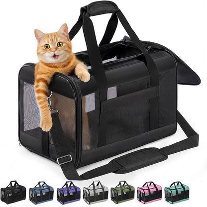 Cat Carrier Soft-Sided Pets Travel Carriers up to 15 Lbs,Black M