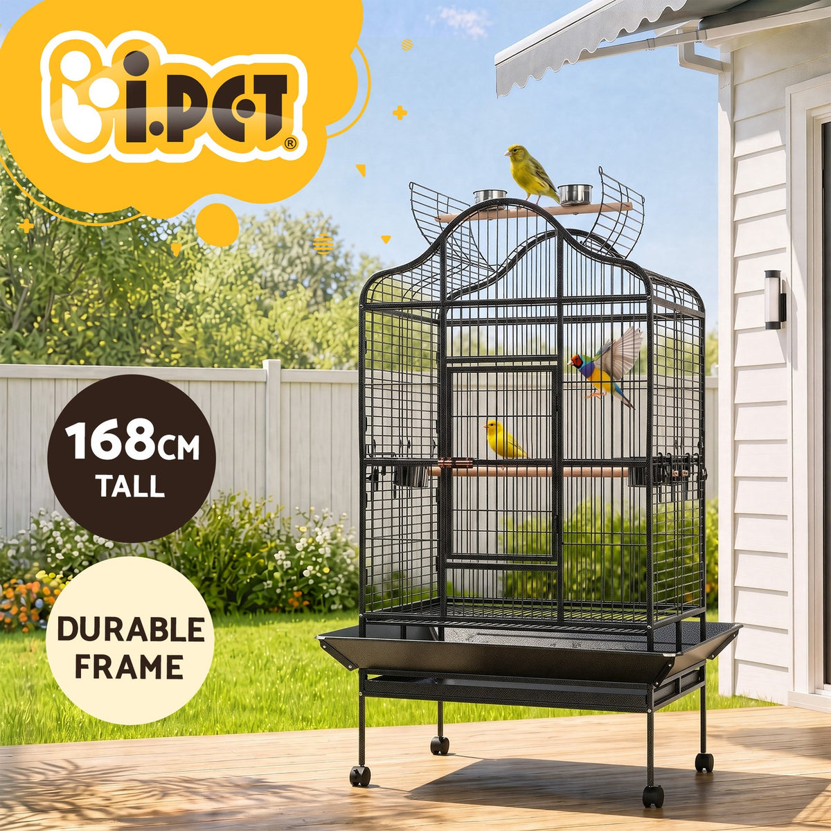 I.Pet Bird Cage Large Pet Cages Aviary Parrot Toys Budgie Stand-Alone Wheels