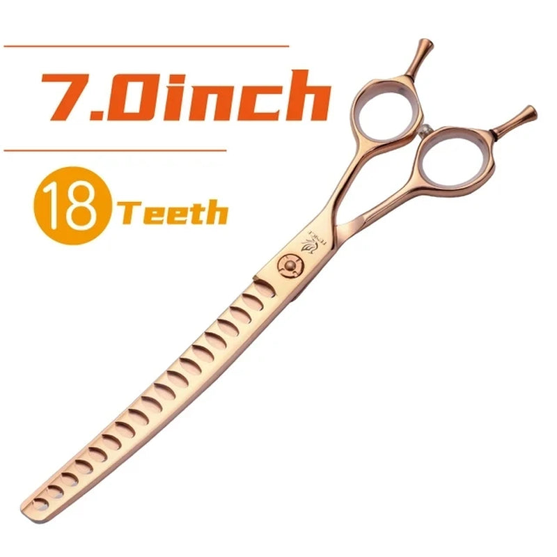 High-End 7.25 Inch Professional Pet Dog Grooming Scissors Curved Thinning Chunker Shears for Tijeras Peluquería Canina