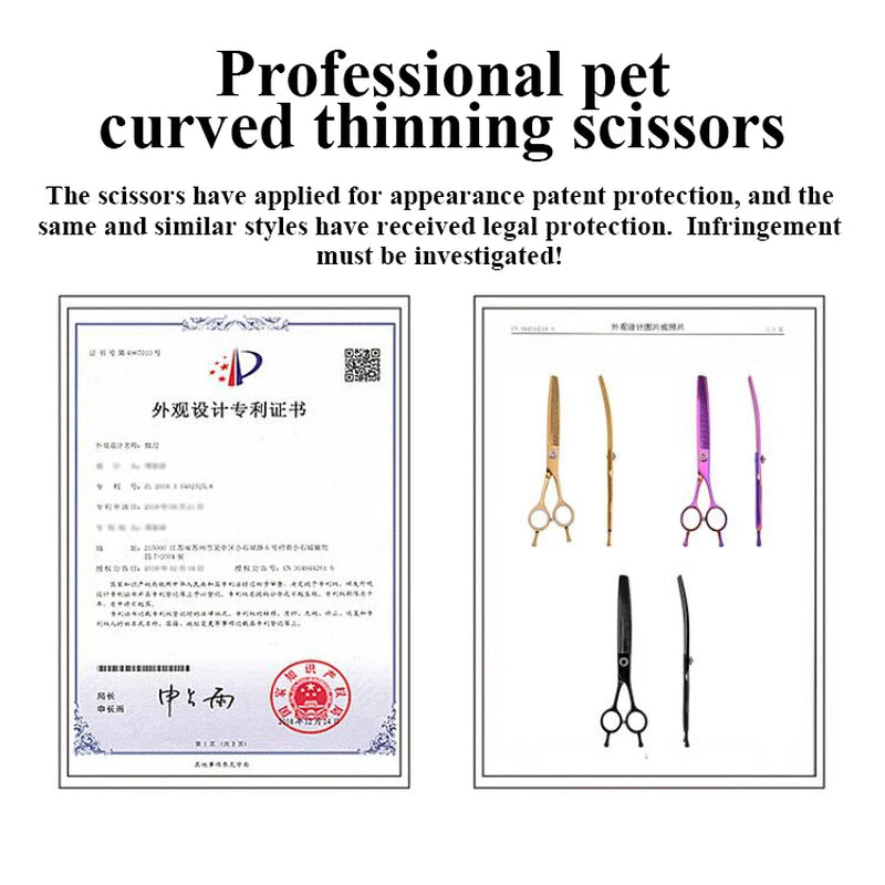 High-End 7.25 Inch Professional Pet Dog Grooming Scissors Curved Thinning Chunker Shears for Tijeras Peluquería Canina