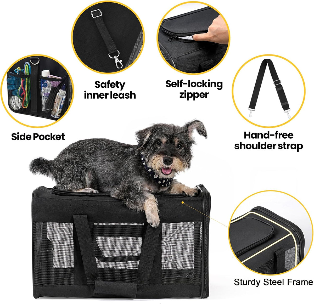 Cat Carrier Soft-Sided Pets Travel Carriers up to 15 Lbs,Black M