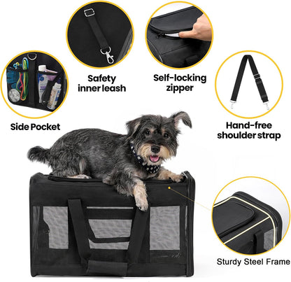 Cat Carrier Soft-Sided Pets Travel Carriers up to 15 Lbs,Black M