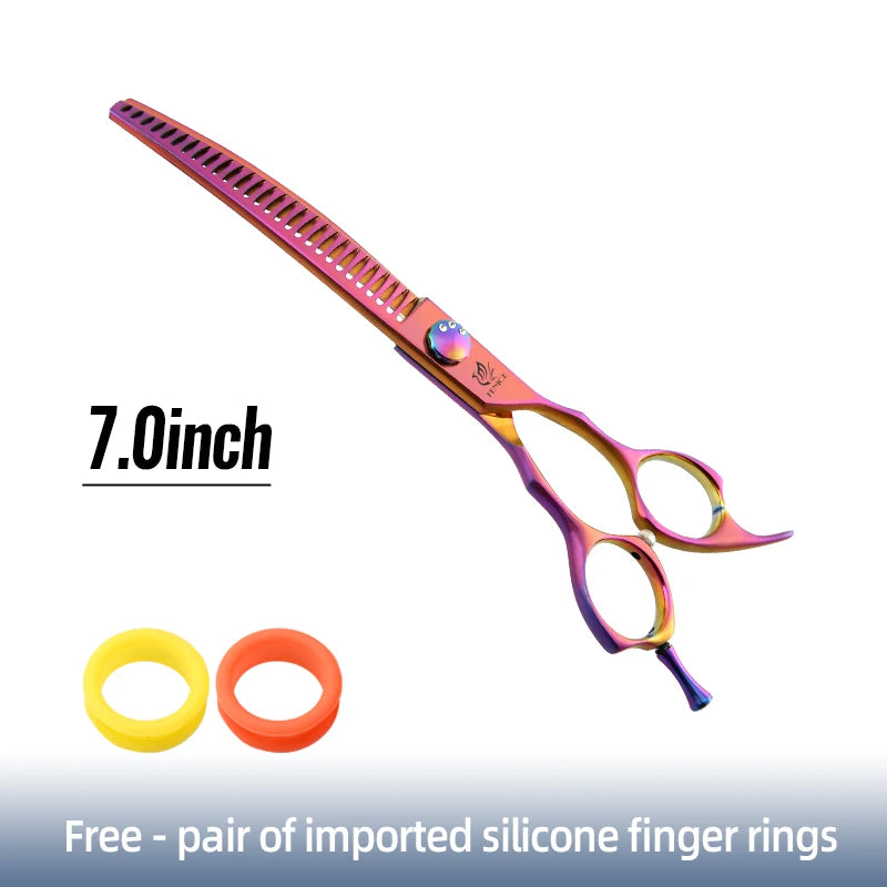 High-End 7.25 Inch Professional Pet Dog Grooming Scissors Curved Thinning Chunker Shears for Tijeras Peluquería Canina
