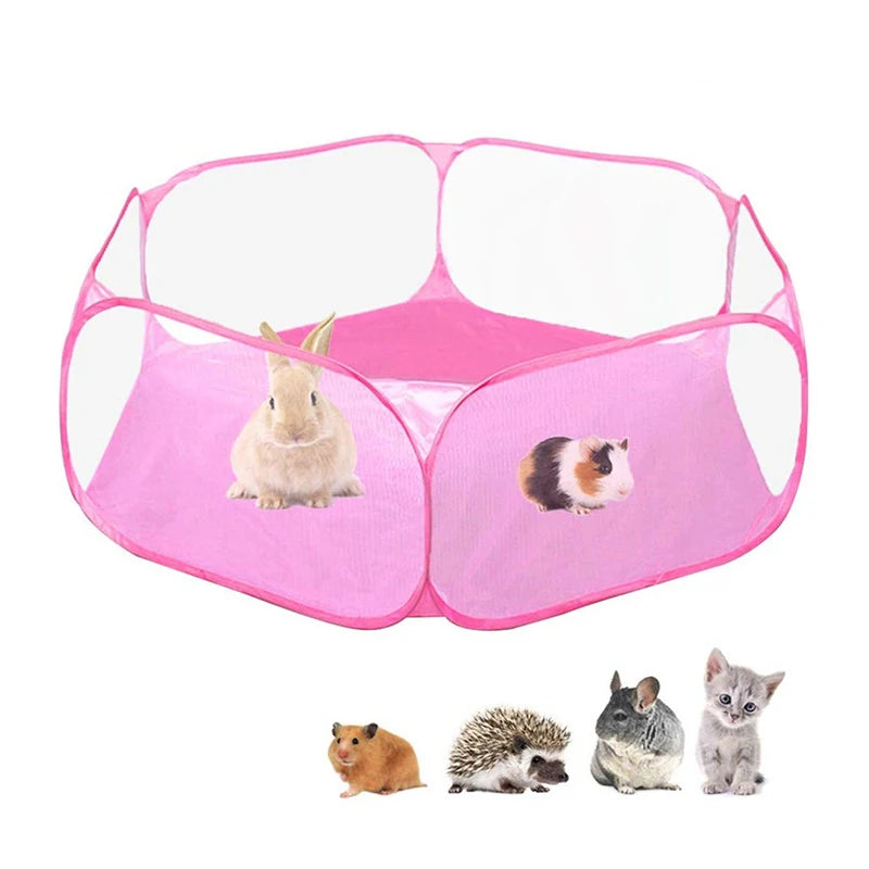 Portable Small Pet Cage Transparent Hedgehog Cage Tent Pet Playpen Open Folding Yard Fence for Dog Hamster Rabbit Guinea Pig