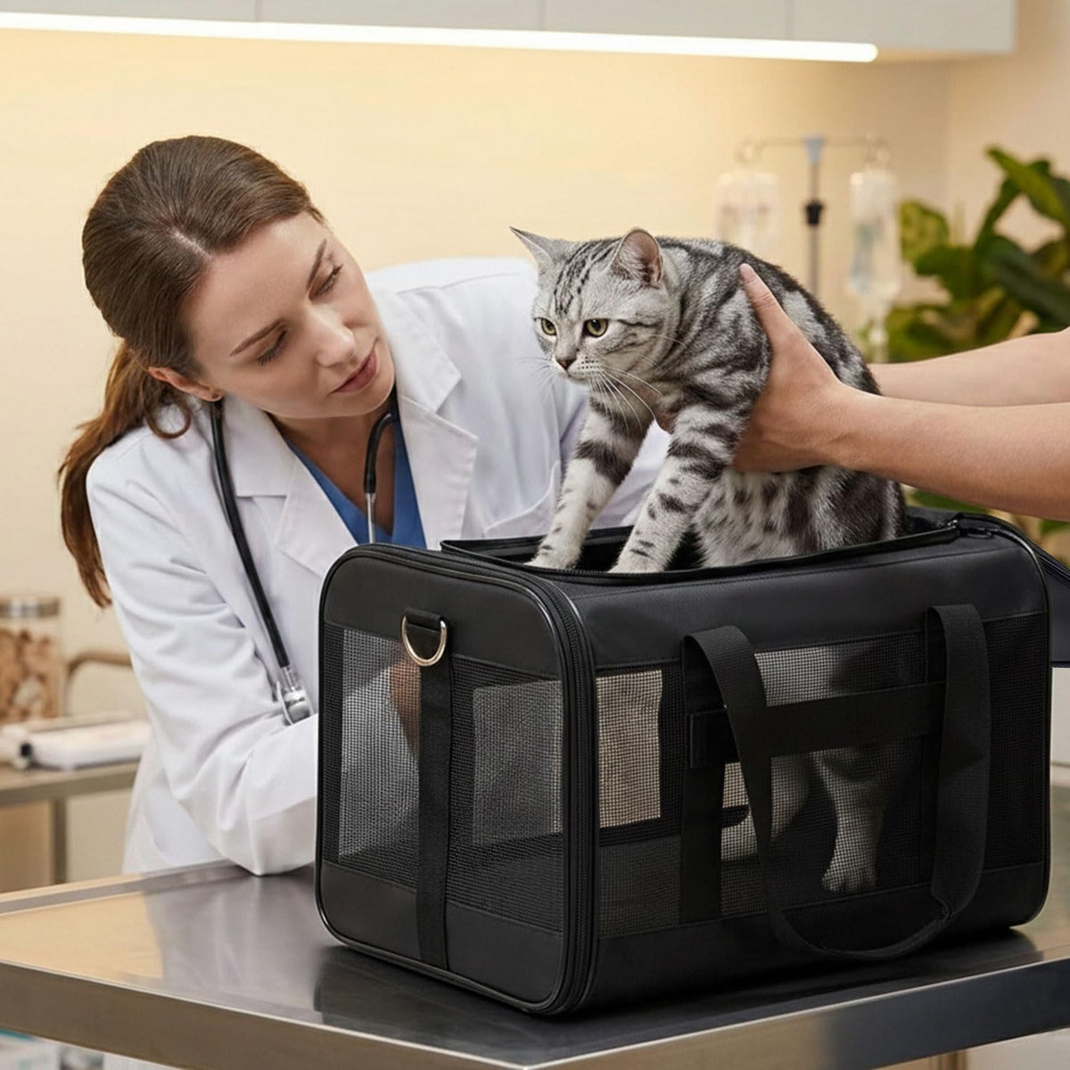 Cat Carrier Soft-Sided Pets Travel Carriers up to 15 Lbs,Black M