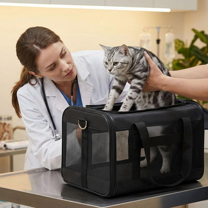 Cat Carrier Soft-Sided Pets Travel Carriers up to 15 Lbs,Black M