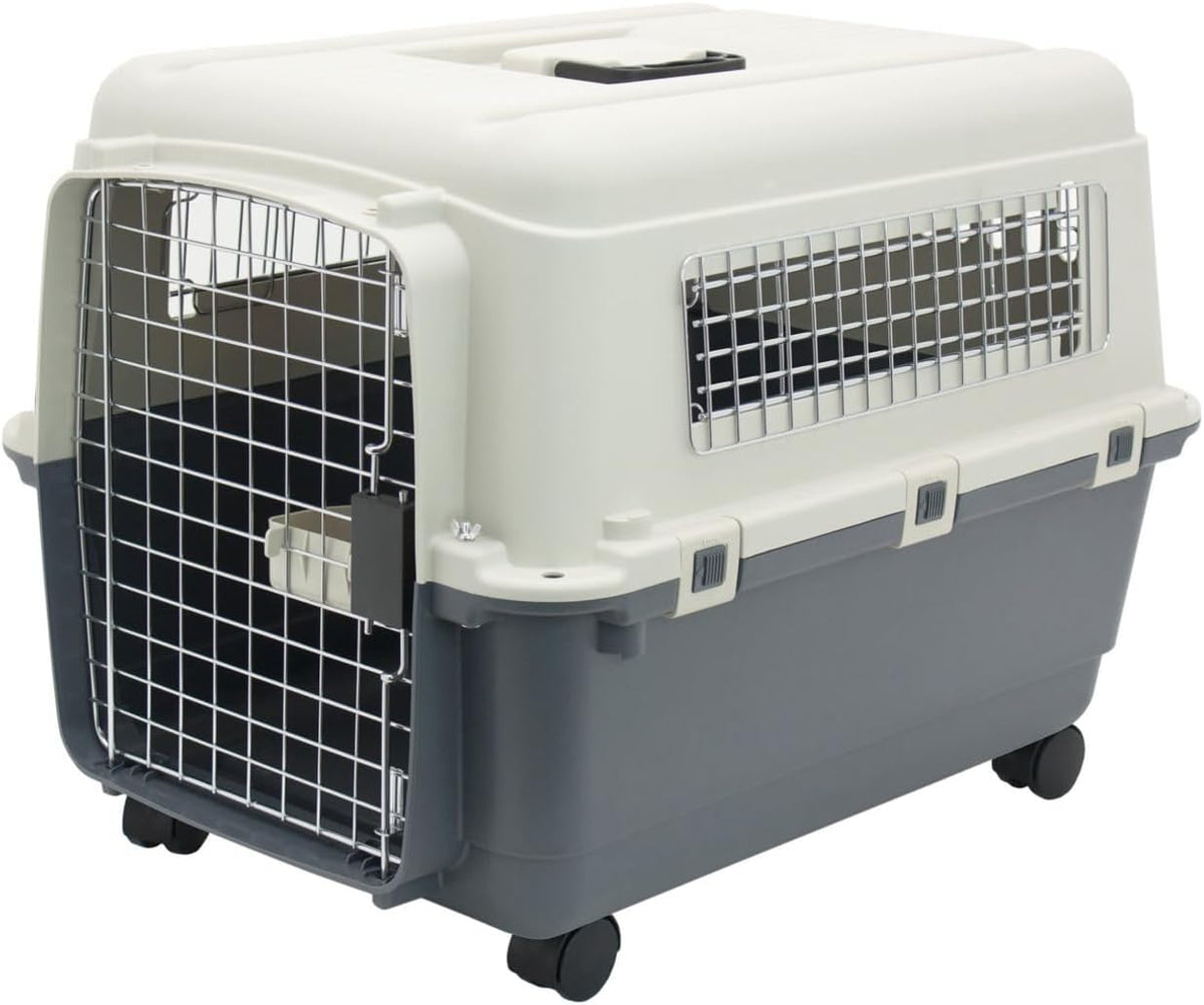 Plastic Kennels Rolling Plastic Wire Door Travel Dog Crate - Medium