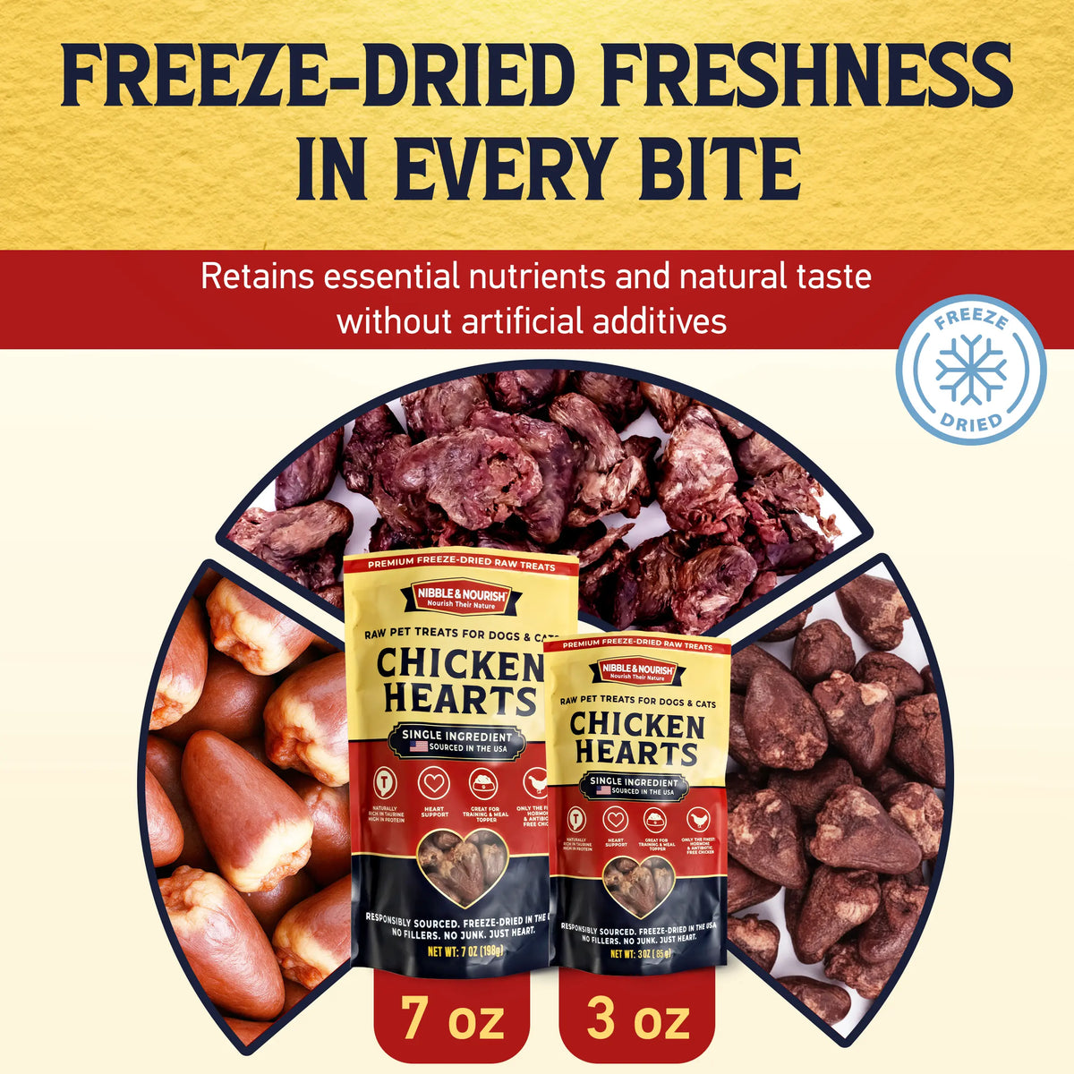 Nibble & Nourish Freeze-Dried Chicken Hearts Dog & Cat Treats – Single Ingredient Raw Pet Treats, Made in USA, High-Value Organ Meat for Training, Meal Toppers & Everyday Rewards, No Fillers or Preservatives