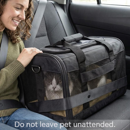 Cat Carrier Soft-Sided Pets Travel Carriers up to 15 Lbs,Black M