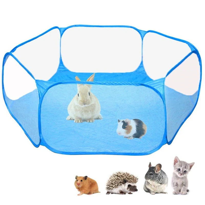 Portable Small Pet Cage Transparent Hedgehog Cage Tent Pet Playpen Open Folding Yard Fence for Dog Hamster Rabbit Guinea Pig