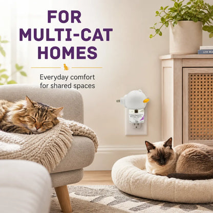 Cat Calming Pheromone Diffuser Kit with 48Ml Refill, Plug-In Cat Soothing Support for Indoor Cats, Helps Reduce Stress from Travel, Moving, Separation, Scratching and Multi-Cat Homes, Easy Daily Comfort Solution