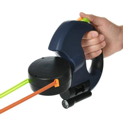 Double Tangle-Free Dog Leash with Built-In Flashlight and Waste Bag Holder for Two Dogs – 3M Reflective Nylon Tether