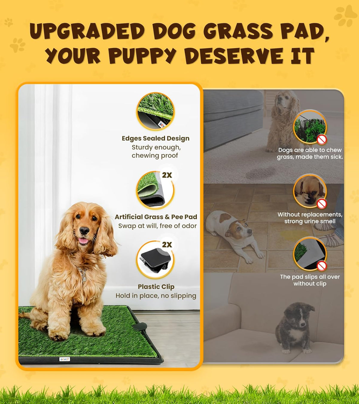 Super Absorbent Dog Grass Pad with Tray, 4-Layer Guard to Stop Leakage/Stink/Mess for Puppy Health, Reusable Washable Pee Pads for Dogs, Potty Training Dog Litter Box for Indoor Outdoor, 20"*30"