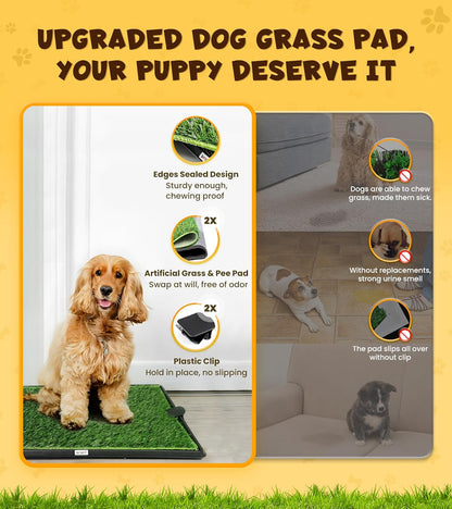 Super Absorbent Dog Grass Pad with Tray, 4-Layer Guard to Stop Leakage/Stink/Mess for Puppy Health, Reusable Washable Pee Pads for Dogs, Potty Training Dog Litter Box for Indoor Outdoor, 20"*30"