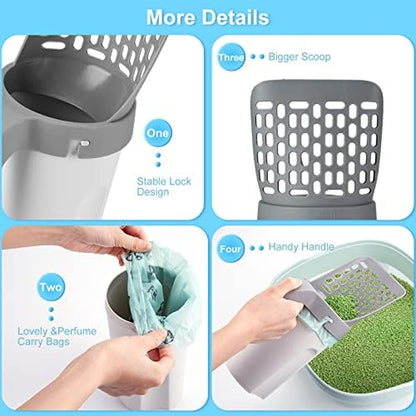 Cat Litter Scooper with Holder, Cat Litter Shovel with Waste Can,Refill Bag | 135 Refill Bags (9 Boxes of 15 Bags), Large Capacity Cat Scooper Portable Shovel