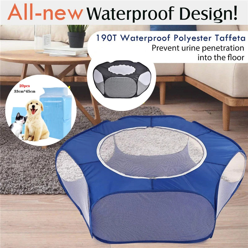 Portable Small Pet Cage Transparent Hedgehog Cage Tent Pet Playpen Open Folding Yard Fence for Dog Hamster Rabbit Guinea Pig