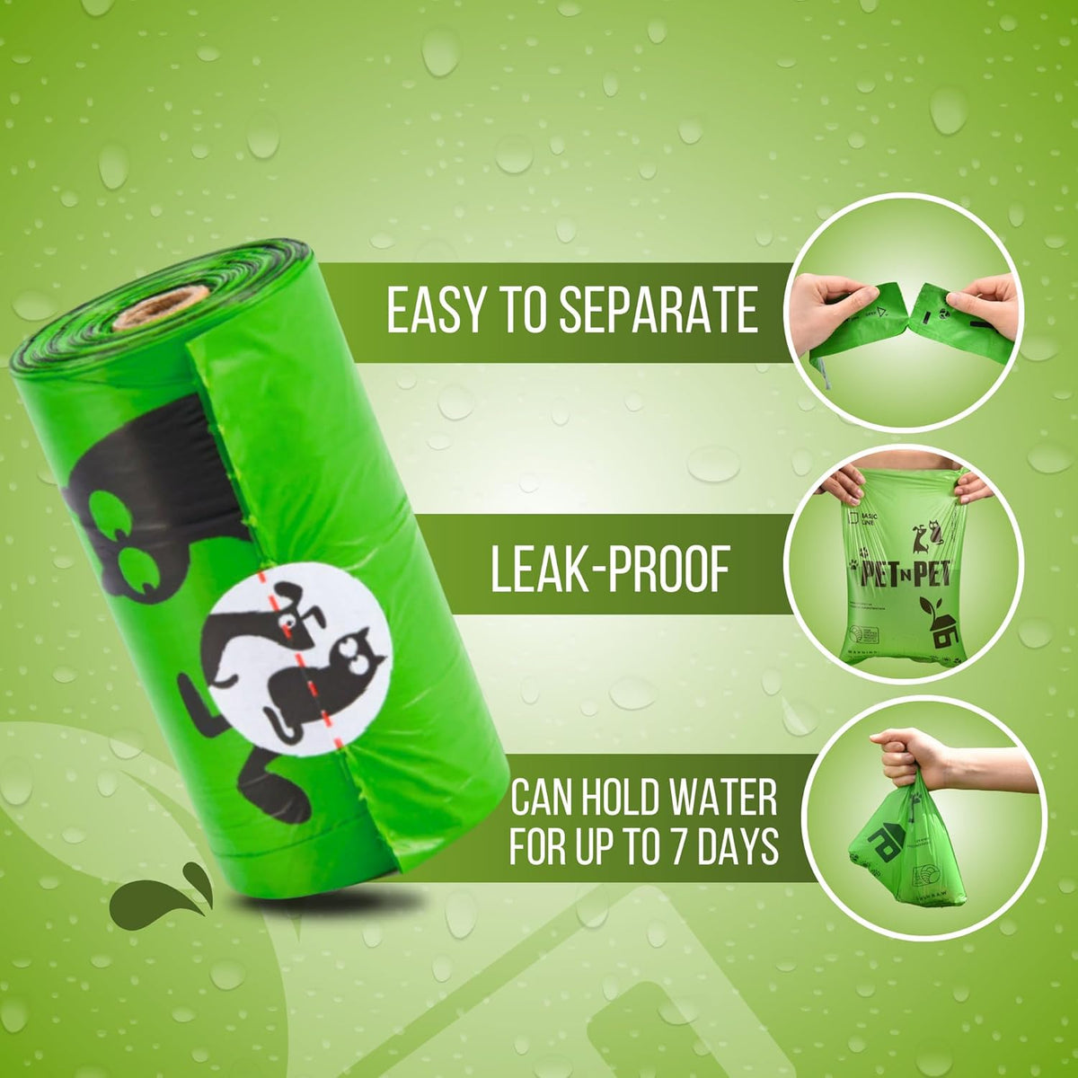 Dog Poop Bags, 1080 Count, 60 Rolls Green Unscented Pet Waste Bag