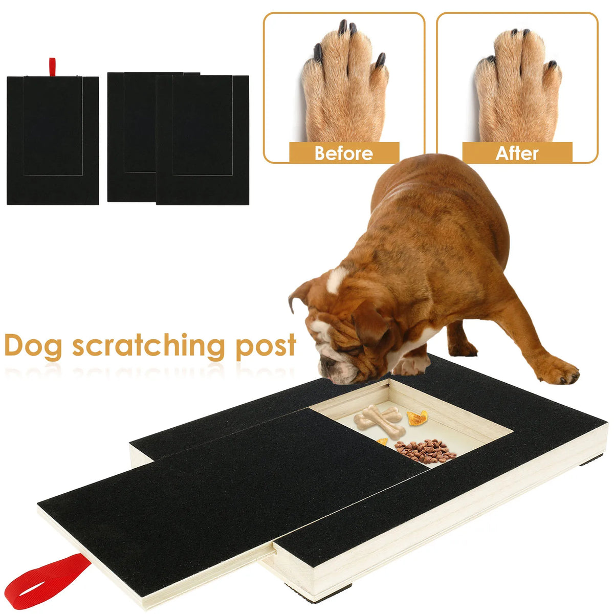 Dog Nail Scratch Board with Built-In Treat Box Wooden Puppy Nail Grinding Pad Dog Nail File Board Sandpaper Board Scratcher