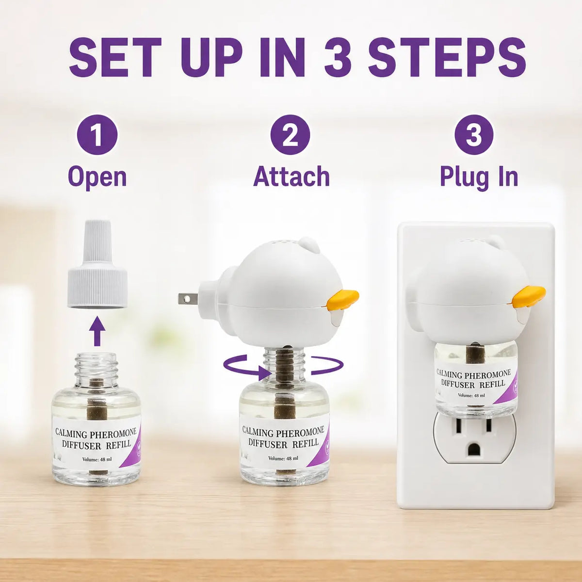 Cat Calming Pheromone Diffuser Kit with 48Ml Refill, Plug-In Cat Soothing Support for Indoor Cats, Helps Reduce Stress from Travel, Moving, Separation, Scratching and Multi-Cat Homes, Easy Daily Comfort Solution