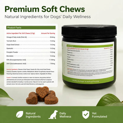 Allergy Relief Chews for Dogs - 120 Naturalsoft Chews Fish Oil Treats for Itchy Skin, Hot Spots & Shedding Advanced Skin & Coat Vitamins with Soothingsupport for Healthy Pet Skin & Coat,Back to School
