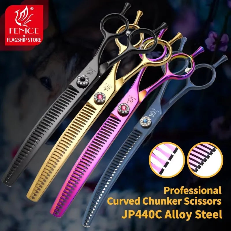 High-End 7.25 Inch Professional Pet Dog Grooming Scissors Curved Thinning Chunker Shears for Tijeras Peluquería Canina