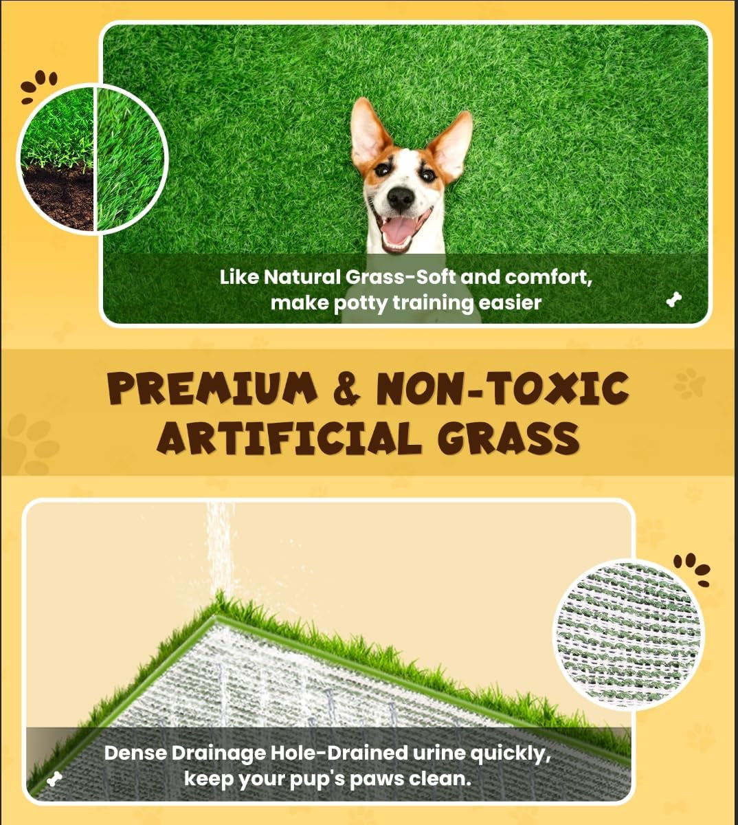 Super Absorbent Dog Grass Pad with Tray, 4-Layer Guard to Stop Leakage/Stink/Mess for Puppy Health, Reusable Washable Pee Pads for Dogs, Potty Training Dog Litter Box for Indoor Outdoor, 20"*30"