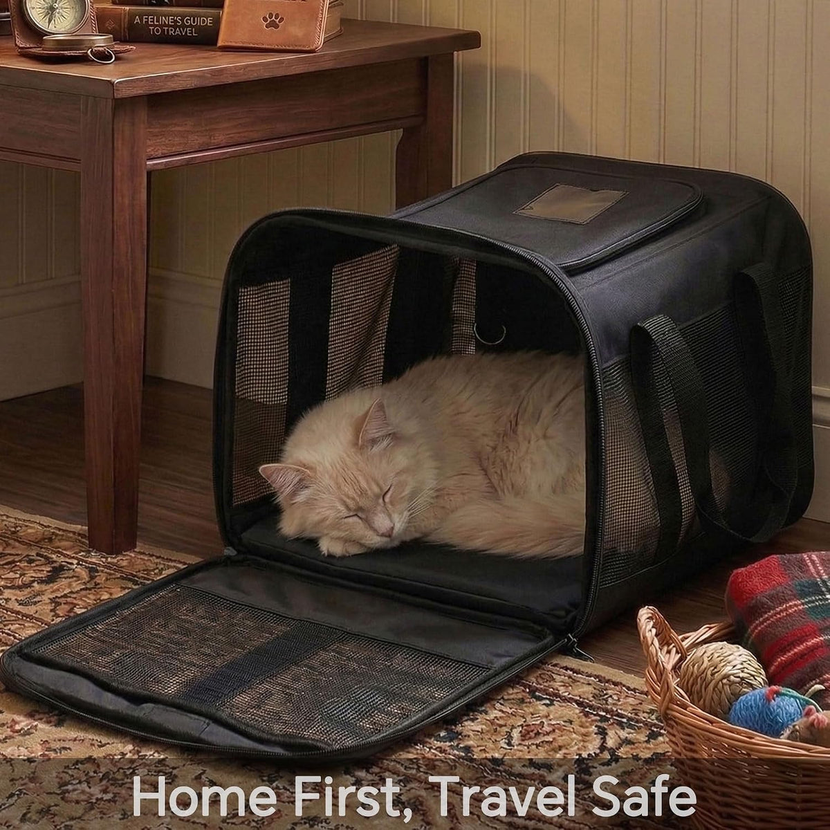 Cat Carrier Soft-Sided Pets Travel Carriers up to 15 Lbs,Black M