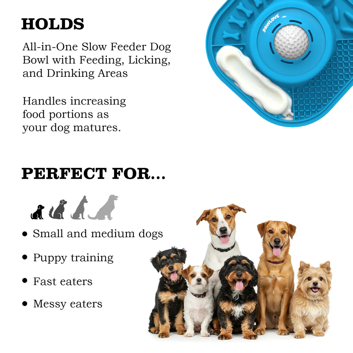 Pawlove Slow Feeder Dog Bowl for Liquid Treats with Floating Rolling Ball, Anti-Slip Dog Lick Bowl, Bone Broth and Yogurt Pup for Large Medium Small Breeds Dietary Supplement/Post-Op Nutrition Stuff Dogaccessories Great Pet Supplies