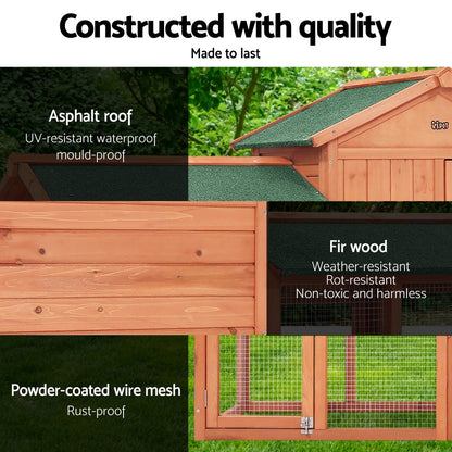 I.Pet Chicken Coop Rabbit Hutch Large Run Wooden Outdoor Pet Bunny Cage House