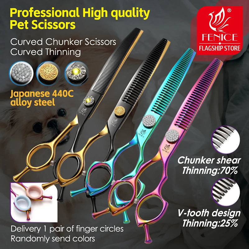 High-End 7.25 Inch Professional Pet Dog Grooming Scissors Curved Thinning Chunker Shears for Tijeras Peluquería Canina