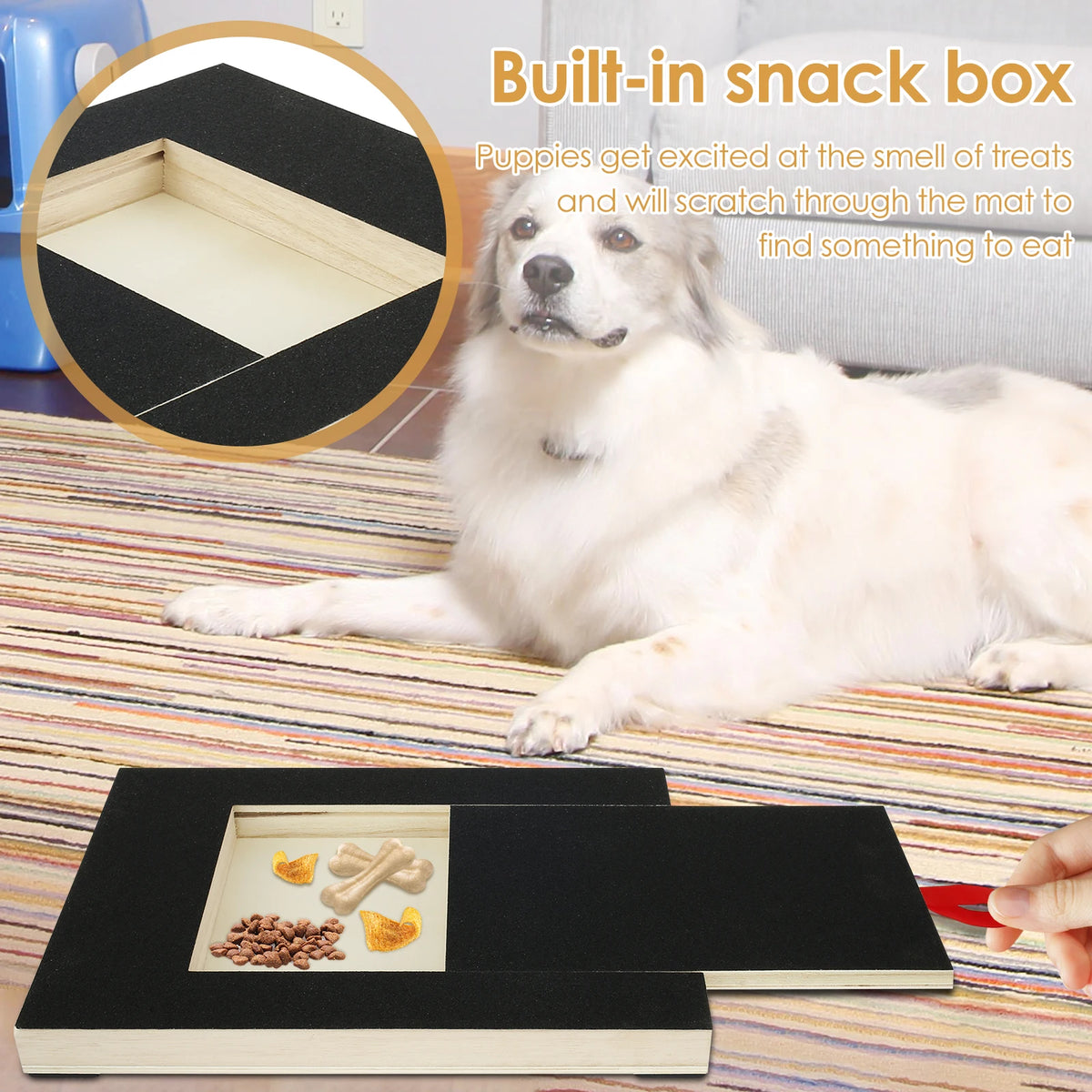 Dog Nail Scratch Board with Built-In Treat Box Wooden Puppy Nail Grinding Pad Dog Nail File Board Sandpaper Board Scratcher
