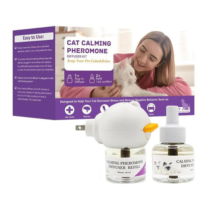 Cat Calming Pheromone Diffuser Kit with 48Ml Refill, Plug-In Cat Soothing Support for Indoor Cats, Helps Reduce Stress from Travel, Moving, Separation, Scratching and Multi-Cat Homes, Easy Daily Comfort Solution