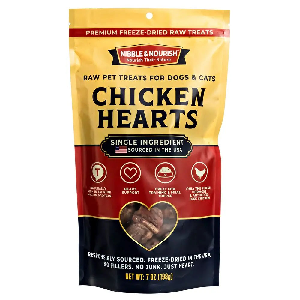 Nibble & Nourish Freeze-Dried Chicken Hearts Dog & Cat Treats – Single Ingredient Raw Pet Treats, Made in USA, High-Value Organ Meat for Training, Meal Toppers & Everyday Rewards, No Fillers or Preservatives