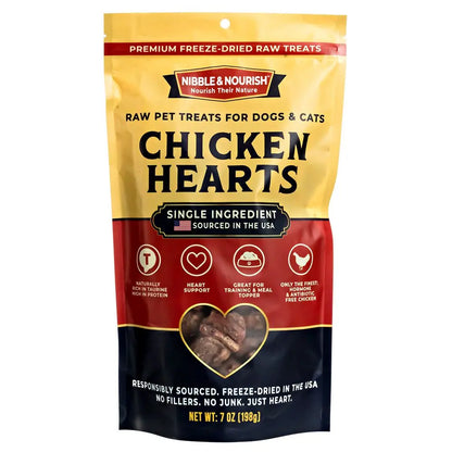Nibble & Nourish Freeze-Dried Chicken Hearts Dog & Cat Treats – Single Ingredient Raw Pet Treats, Made in USA, High-Value Organ Meat for Training, Meal Toppers & Everyday Rewards, No Fillers or Preservatives