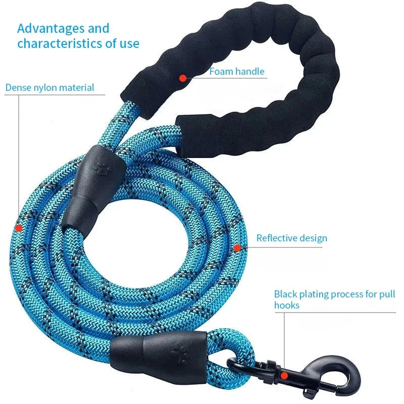 150Cm Strong Dog Leash Pet Leashes Reflective Leash for Big Small Medium Large Dog Leash Drag Pull Tow Golden Retriever