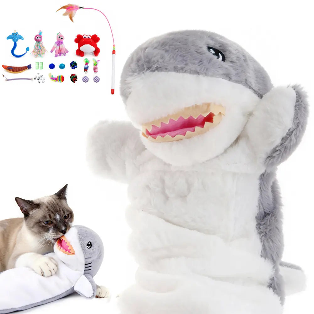 Catails Shark Cat Wrestling Glove - Interactive Puppet with Protective Sleeve, Hidden Pocket for Indoor Cats, Satisfies Hunting Instincts & Relieves Boredom Bird Toy