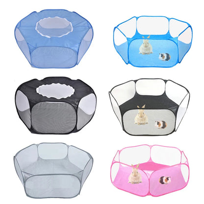 Portable Small Pet Cage Transparent Hedgehog Cage Tent Pet Playpen Open Folding Yard Fence for Dog Hamster Rabbit Guinea Pig