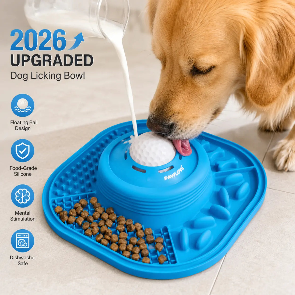 Pawlove Slow Feeder Dog Bowl for Liquid Treats with Floating Rolling Ball, Anti-Slip Dog Lick Bowl, Bone Broth and Yogurt Pup for Large Medium Small Breeds Dietary Supplement/Post-Op Nutrition Stuff Dogaccessories Great Pet Supplies
