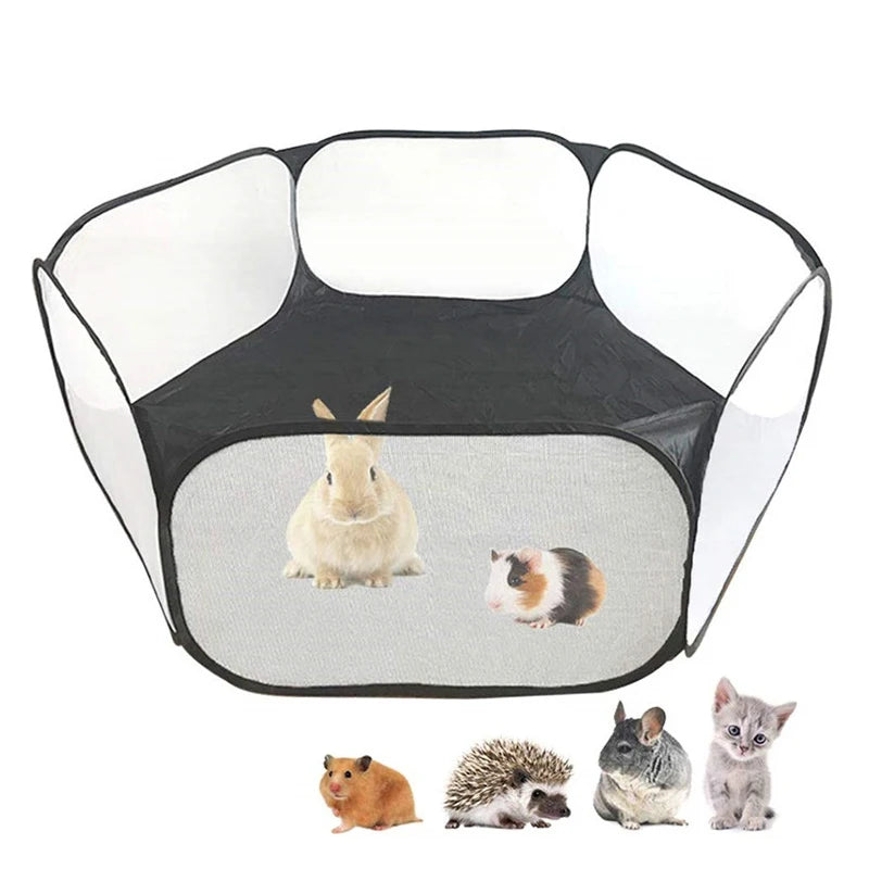 Portable Small Pet Cage Transparent Hedgehog Cage Tent Pet Playpen Open Folding Yard Fence for Dog Hamster Rabbit Guinea Pig