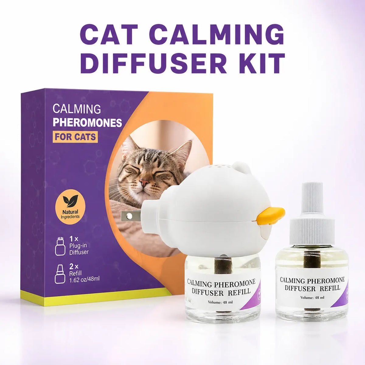 Cat Calming Pheromone Diffuser Kit with 48Ml Refill, Plug-In Cat Soothing Support for Indoor Cats, Helps Reduce Stress from Travel, Moving, Separation, Scratching and Multi-Cat Homes, Easy Daily Comfort Solution