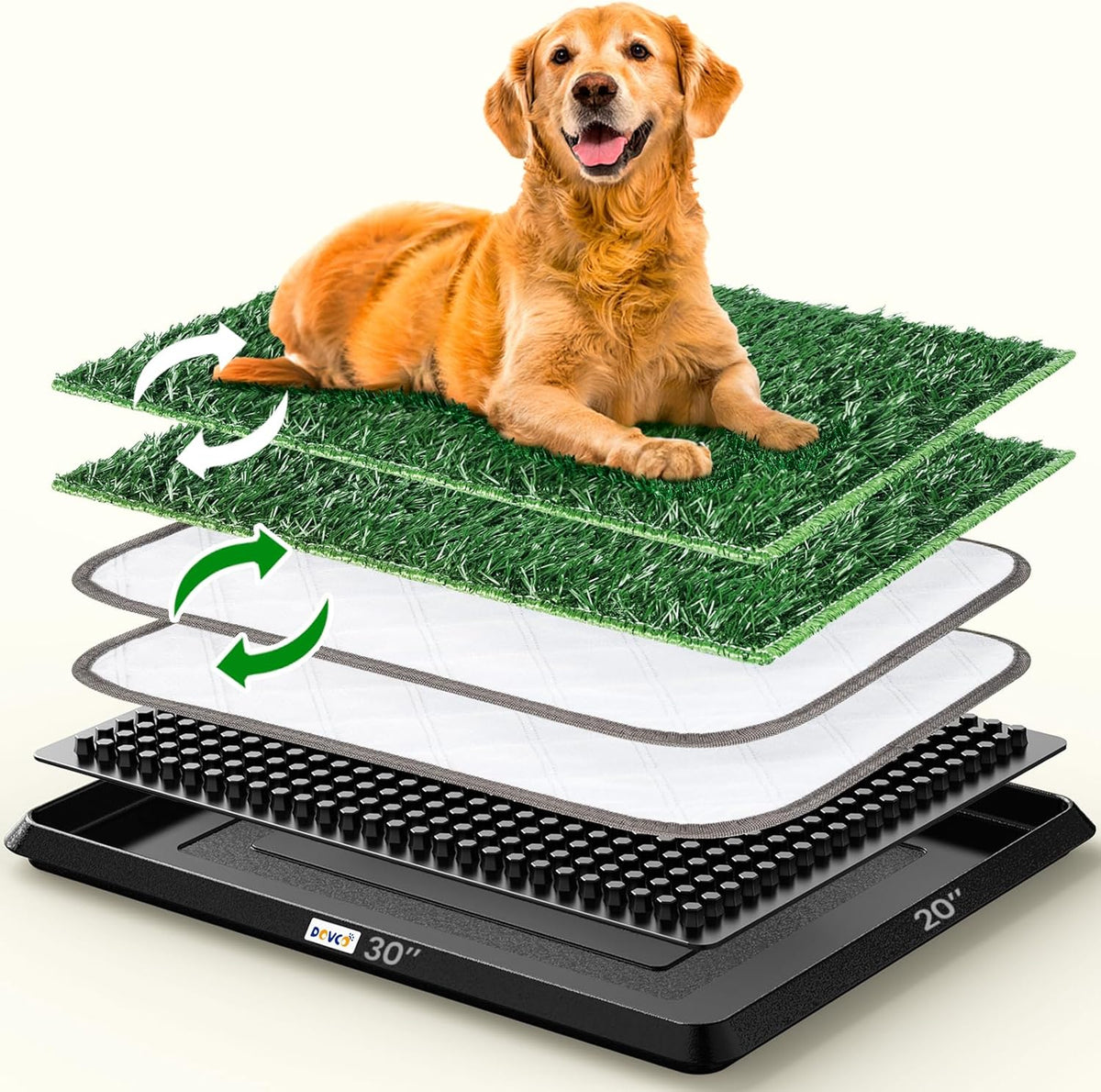 Super Absorbent Dog Grass Pad with Tray, 4-Layer Guard to Stop Leakage/Stink/Mess for Puppy Health, Reusable Washable Pee Pads for Dogs, Potty Training Dog Litter Box for Indoor Outdoor, 20"*30"