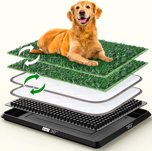 Super Absorbent Dog Grass Pad with Tray, 4-Layer Guard to Stop Leakage/Stink/Mess for Puppy Health, Reusable Washable Pee Pads for Dogs, Potty Training Dog Litter Box for Indoor Outdoor, 20"*30"