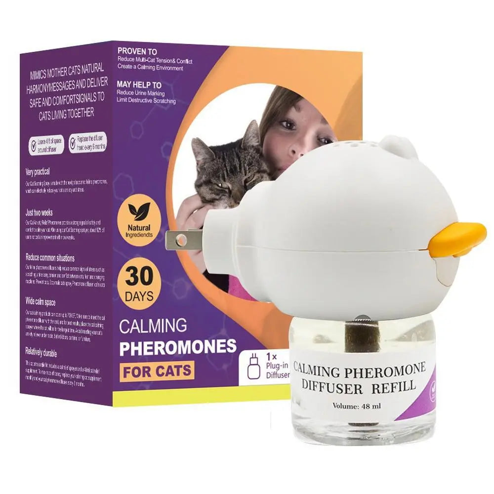 Cat Calming Pheromone Diffuser Kit with 48Ml Refill, Plug-In Cat Soothing Support for Indoor Cats, Helps Reduce Stress from Travel, Moving, Separation, Scratching and Multi-Cat Homes, Easy Daily Comfort Solution