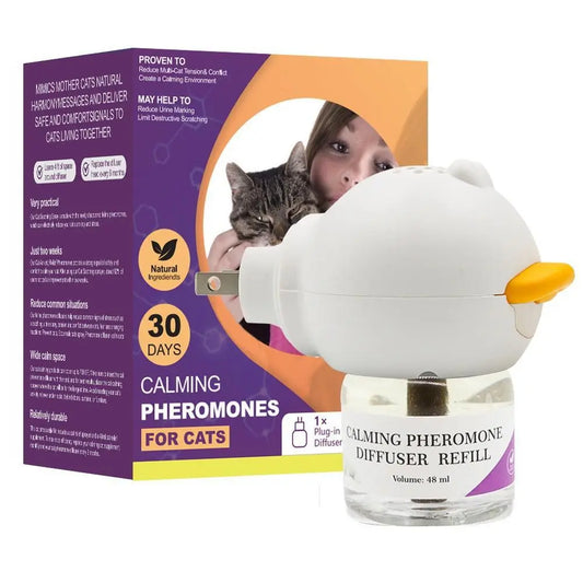Cat Calming Pheromone Diffuser Kit with 48Ml Refill, Plug-In Cat Soothing Support for Indoor Cats, Helps Reduce Stress from Travel, Moving, Separation, Scratching and Multi-Cat Homes, Easy Daily Comfort Solution