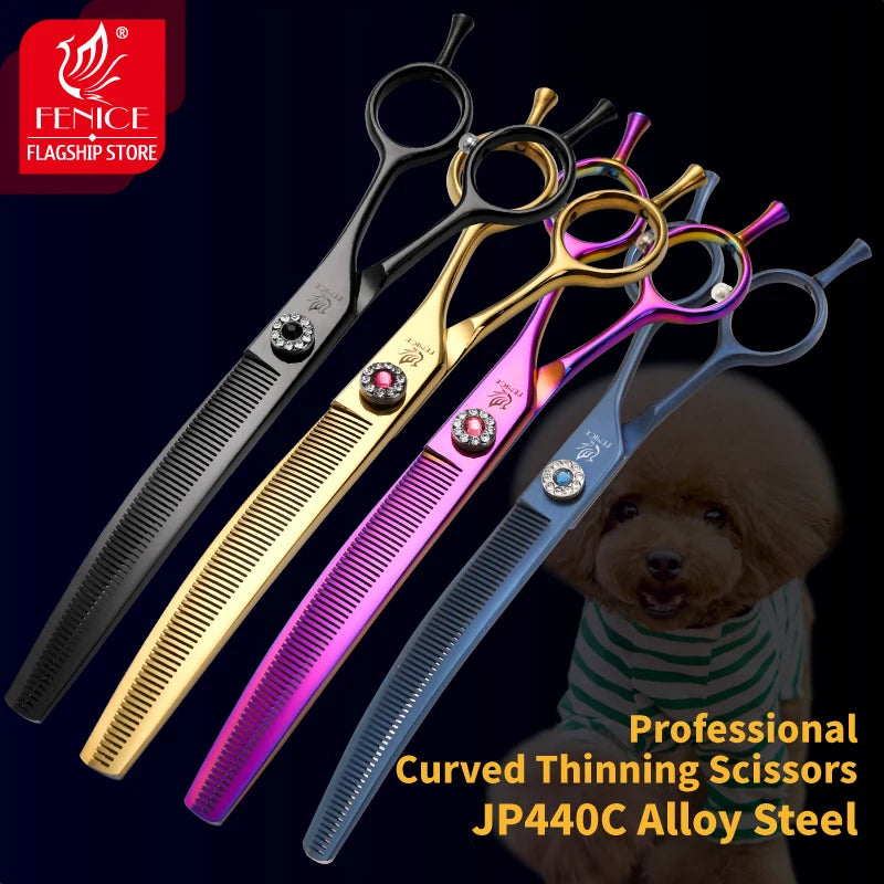 High-End 7.25 Inch Professional Pet Dog Grooming Scissors Curved Thinning Chunker Shears for Tijeras Peluquería Canina