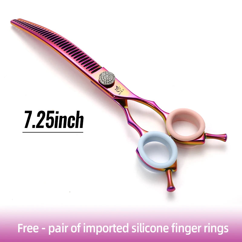 High-End 7.25 Inch Professional Pet Dog Grooming Scissors Curved Thinning Chunker Shears for Tijeras Peluquería Canina
