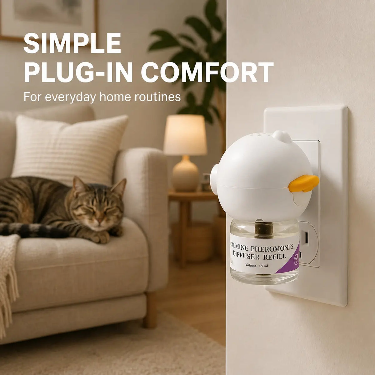 Cat Calming Pheromone Diffuser Kit with 48Ml Refill, Plug-In Cat Soothing Support for Indoor Cats, Helps Reduce Stress from Travel, Moving, Separation, Scratching and Multi-Cat Homes, Easy Daily Comfort Solution